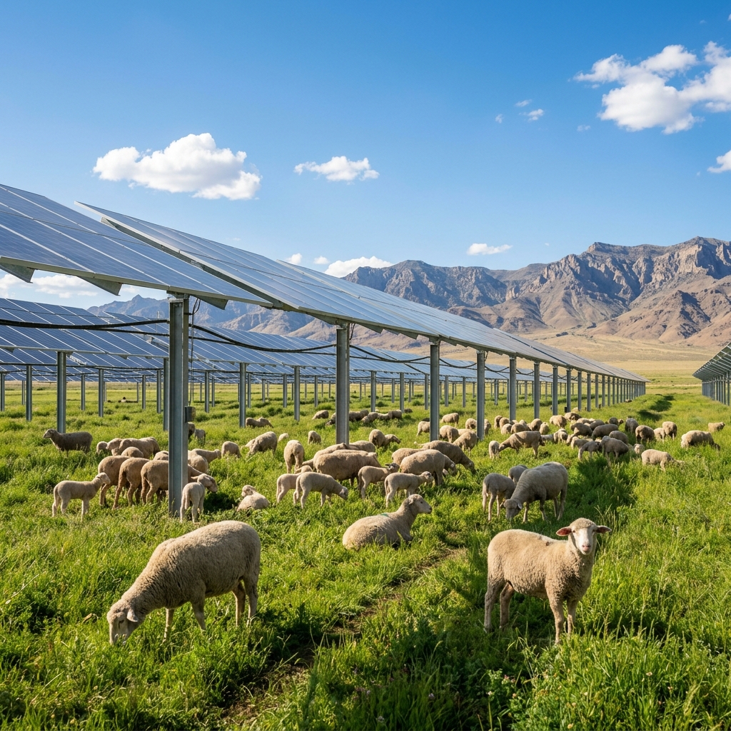Sinergia entre ovejas y paneles solares
