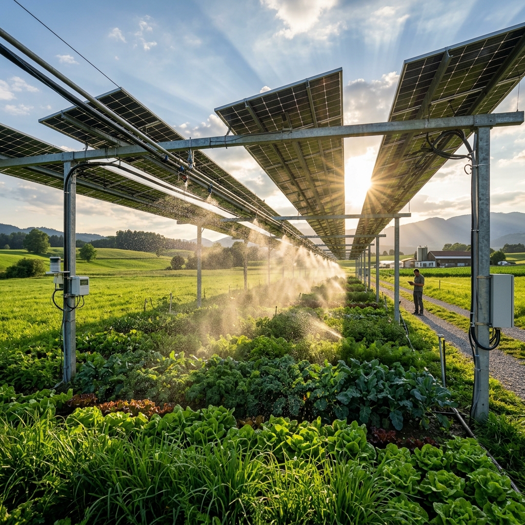Tecnología de irrigación inteligente y paneles solares agrivoltaicos